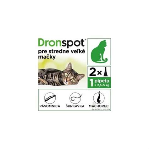 DRONSPOT Spot on pre stredne veľké mačky 2 5 5 kg 0 7 ml 2 pipety