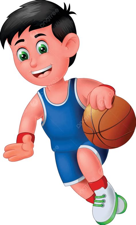 Cartoon Of A Blueuniformed Boy Basketball Player With Comical Dribbling
