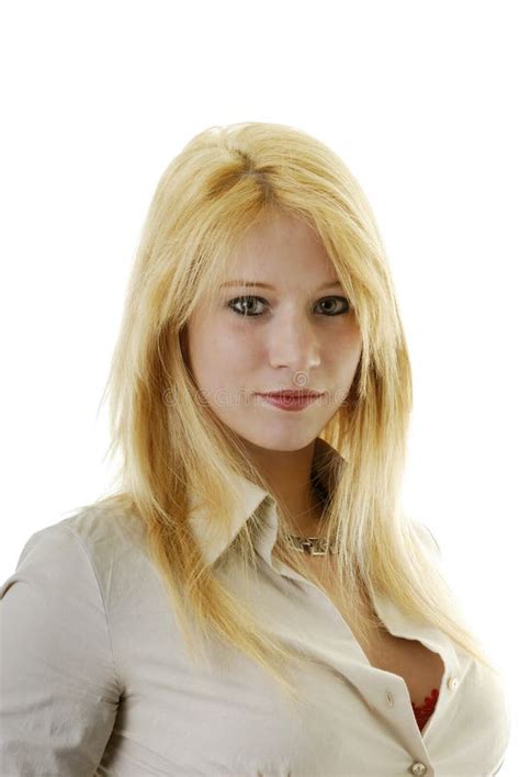 Portret Van Mooie Jonge Blonde Vrouw Stock Afbeelding Image Of Toevallig Persoon
