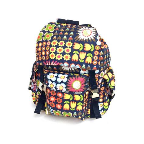 LeSportsac レスポートサック リュックサック 美品 ネイビー系マルチカラー ナイロン 花柄 レディース バックパック bag 鞄