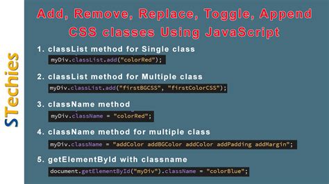 Add Remove Replace Toggle Append Css Classes Using Javascript