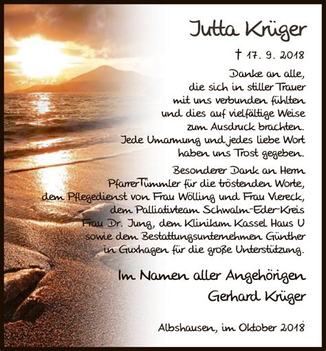 Traueranzeigen von Jutta Krüger Trauer HNA de