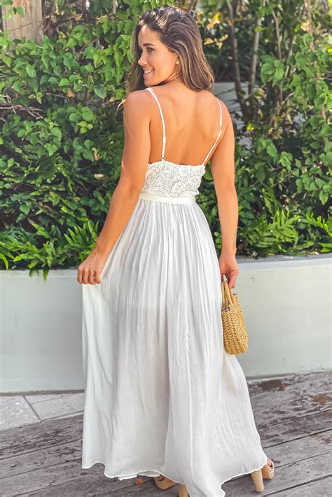 Off White Maxi Dress With Crochet Top And Belt Formal Dresses Saved By The Dress