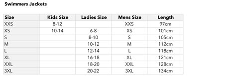 Size Guide Vici Swim