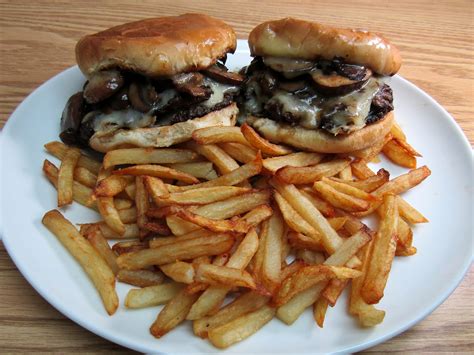 Double Double Smashed Swiss Mushroom Burgers With Fries R Foodporn