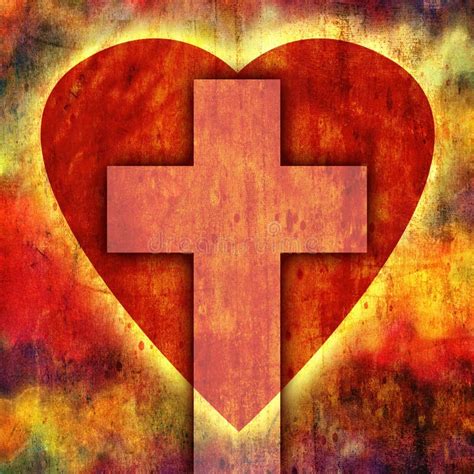 Christian Cross With Heart On Grunge Background Stock Illustration