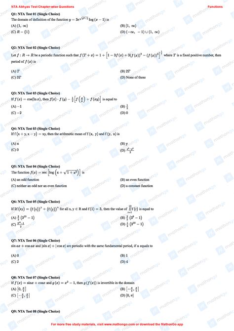 Functions Eeee Nta Abhyas Test Chapter Wise Questions Functions