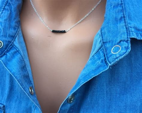 Black Onyx Necklacesterling Silver Necklacewrapped Silver Necklace Delicate Necklace Short