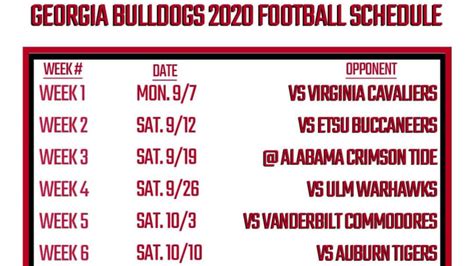 Printable Georgia Football Schedule 2020