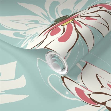 Magnolia Blossom Nr On Light Blue Wallpaper Spoonflower In