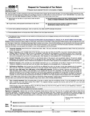 Request For Tax Return Transcripts IRS Form 4506T Pupr Fill And