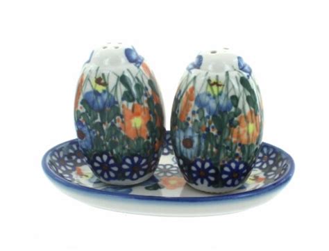 Blue Rose Polish Pottery Spring Butterfly Salt Pepper Shakers 1