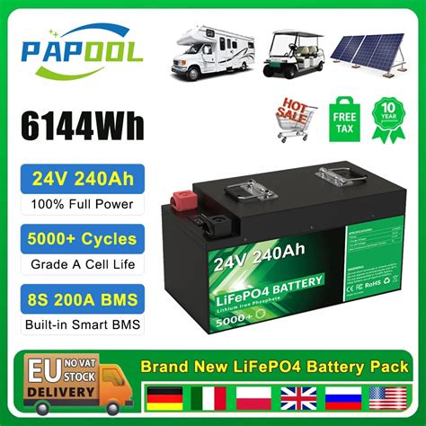 Lifepo4 24v 240ah 6144wh Battery Pack Grade A 5000 Cycle 8s 25 6v Bms 100ah 200ah 300ah Rv Golf