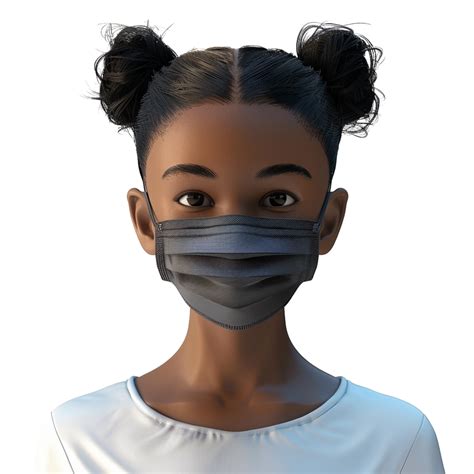 AI Generated 3d Small Black Girl Wear Face Mask Png Isolated On