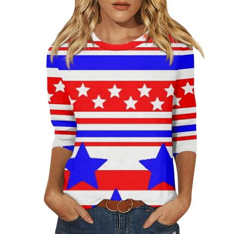 Kddylitq American Flag Tops For Women Independence Day Star Stripes