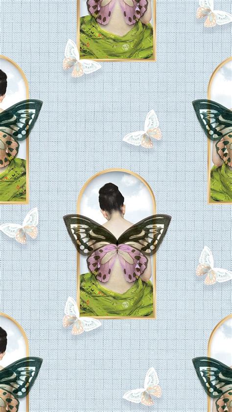 Nude Woman With Butterfly Wings Pattern Background Free Image By