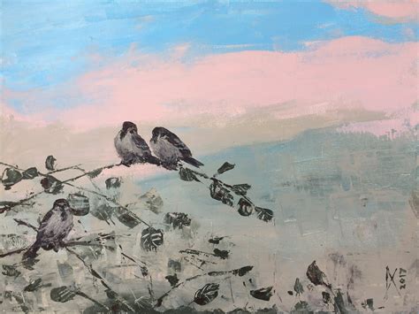 Sparrows Original Acrylic Painting On Stretched Canvas Bird Etsy