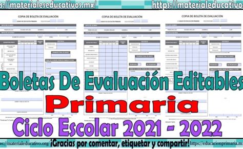 Boletas De Evaluacion De Primaria Editables Como Apoyo Para El Ciclo