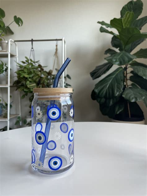 Evil Eye Glass Cup Eye Glass Cup Evil Eye Cup With Lid And Etsy