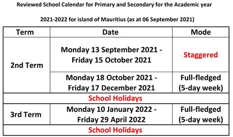 Secondary School Calendar 2024 Mauritius Elset Horatia