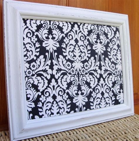 Shabby Chic White Frame With Damask Black And White Fabric Etsy