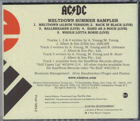 Ac Dc Meltdown Summer Sampler Us Promo Cd Single —