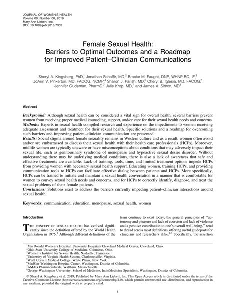 Pdf Female Sexual Health Barriers To Optimal Outcomes And A Roadmap