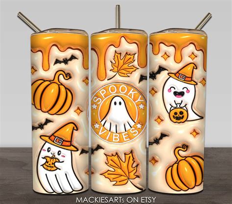 D Spooky Vibes Inflated Tumbler Wrap Png D Puff Pumpkin Etsy