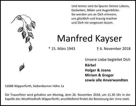 Traueranzeigen Von Manfred Kayser Wirtrauern