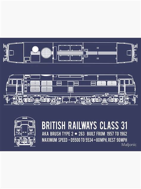 British Railways Class 31 Brush Type 2 Locomotive Blueprint Diagram T Sticker For Sale By