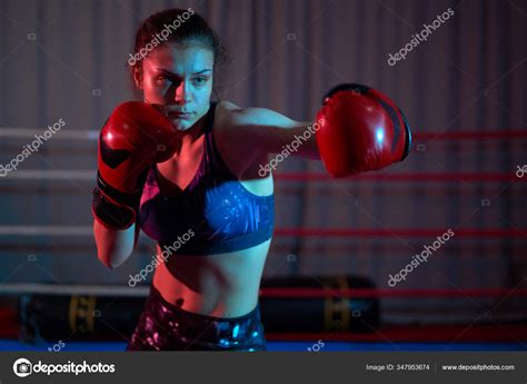 Kick Boxer Girl Training Ring — Stock Photo © Xalanx #347953674