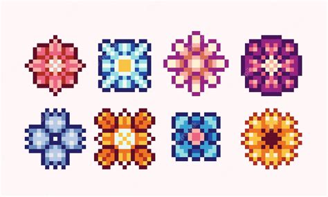 Premium Vector Colorful Flowers Pixel Art Set Floweret Floret Collection