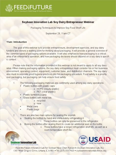 Optimizing Soy Milk Packaging For Small Scale Producers A Comparison