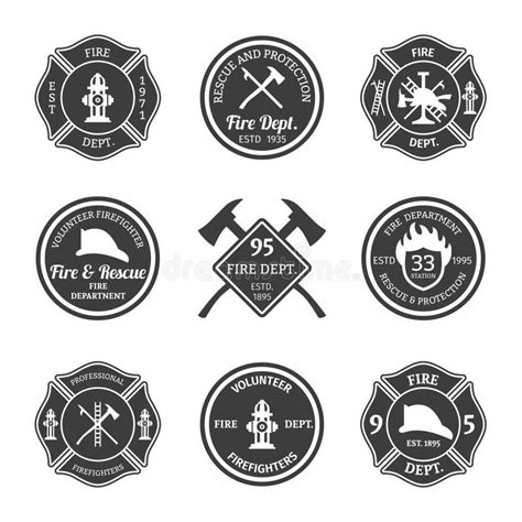 Fire Department Emblems Black Stock Vector Illustration Of Isolated