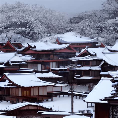 Snowy Japanese Village Graphic · Creative Fabrica