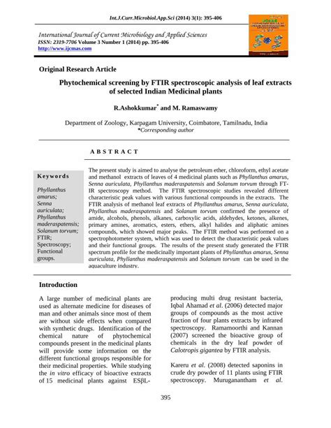 Pdf Phytochemical Screening By Ftir Spectroscopic Analysis And M