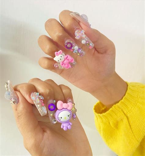 45 Kawaii Nails Cartoon Embellishment Clear Long Nails