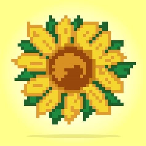 Pixel 8 Bits De Tournesol Pixel Végétal Pour Les Motifs De Point De