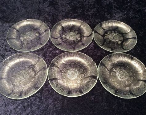 Set Of 6 Arcoroc Fleur Glass Dessert Plates 75 19cm Diameter