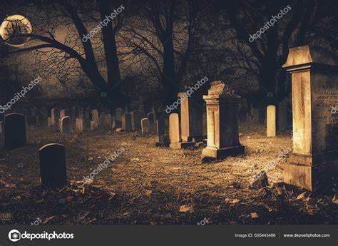 Render Graveyard Cemetery Spooky Dark Night Halloween Concept Scary Graveyard — Stock Photo ...