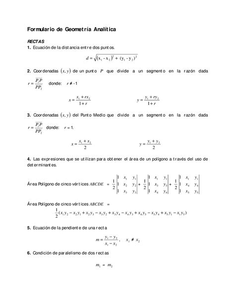 PDF Formulario de Geometría Analítica Formulario de Geometría