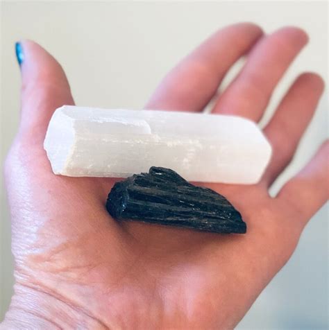 Selenite Black Tourmaline Charged Crystal Set Etsy