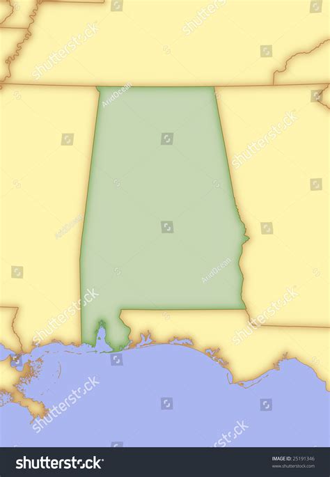 Map Of Alabama With Borders Of Surrounding States Stock Photo