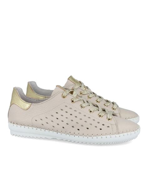 Zapatillas Sneakers De Piel 2848 Para Mujer En Color Beige