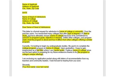 Admission Letter Template College Admissions Letter College