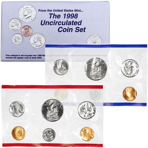 1998 Mint Set Original Envelope 10 Brilliant Uncirculated US Coins NICE