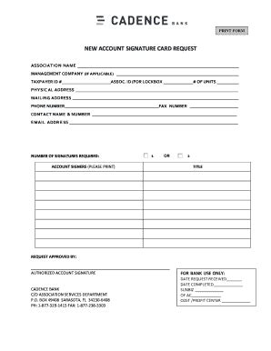 Fillable Online NEW ACCOUNT SIGNATURE CARD REQUEST Fax Email Print