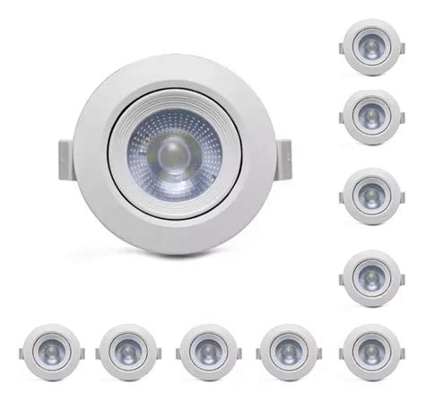 Kit 10 Spot Led 3w Embutir Direcionável Redondo Teto Sanca