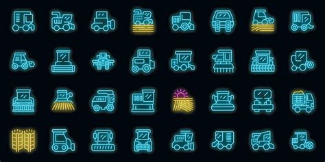 Combine Harvester Icons Set Vector Neon Vector Art At Vecteezy