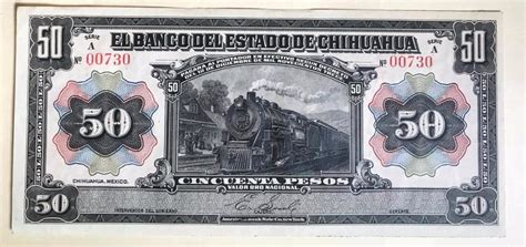 Billete México Banco Del Estado De Chihuahua 50 Pesos 1913 4 350 00